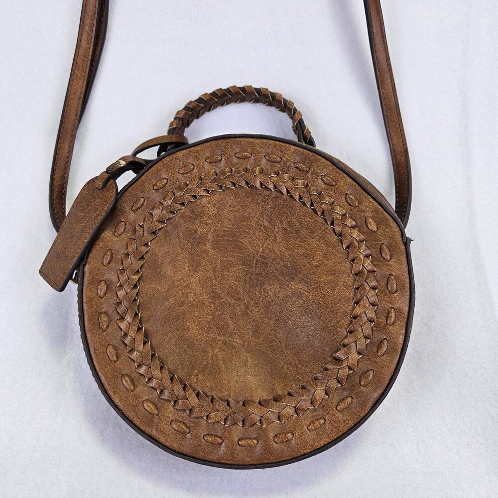 Sole Society Round Crossbody Bag Western Brown Boho Faux Leather Purse Festival